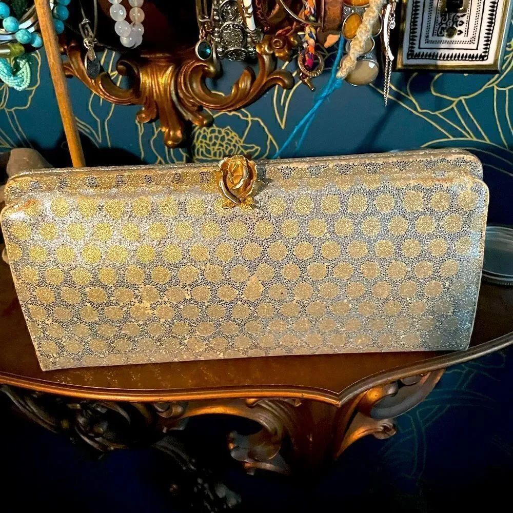 Vintage polka dot sparkly clutch